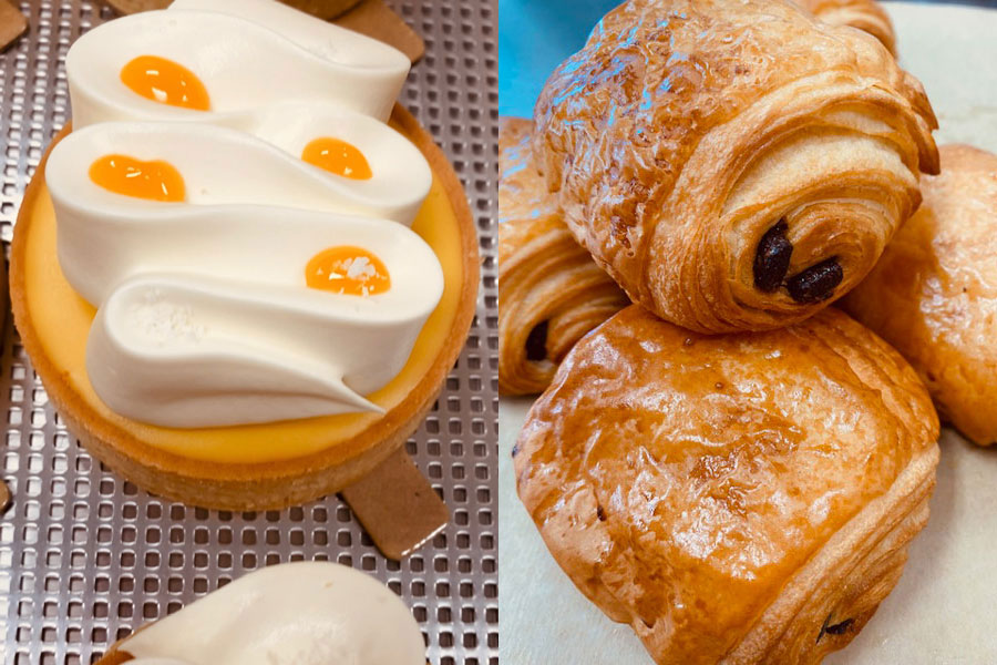 Mango coconut tarts (left) and chocolate croissants are among the baked delicacies at a Malad, Idaho bakery run by a Utah State graduate.