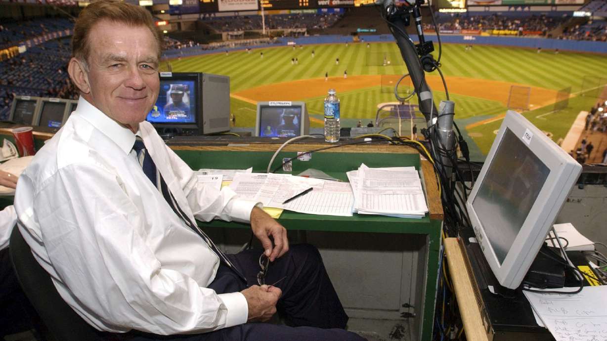 FILE - Baseball announcer Tim McCarver poses in the press box before the start of Game 2 of the American League Division Series on Oct. 2, 2003 in New York. McCarver, the All-Star catcher and Hall of Fame broadcaster who during 60 years in baseball won two World Series titles with the St. Louis Cardinals and had a long run as the one of the country's most recognized, incisive and talkative television commentators, died Thursday morning, Feb. 16, 2023, in Memphis, Tenn., due to heart failure, baseball Hall of Fame announced. He was 81.