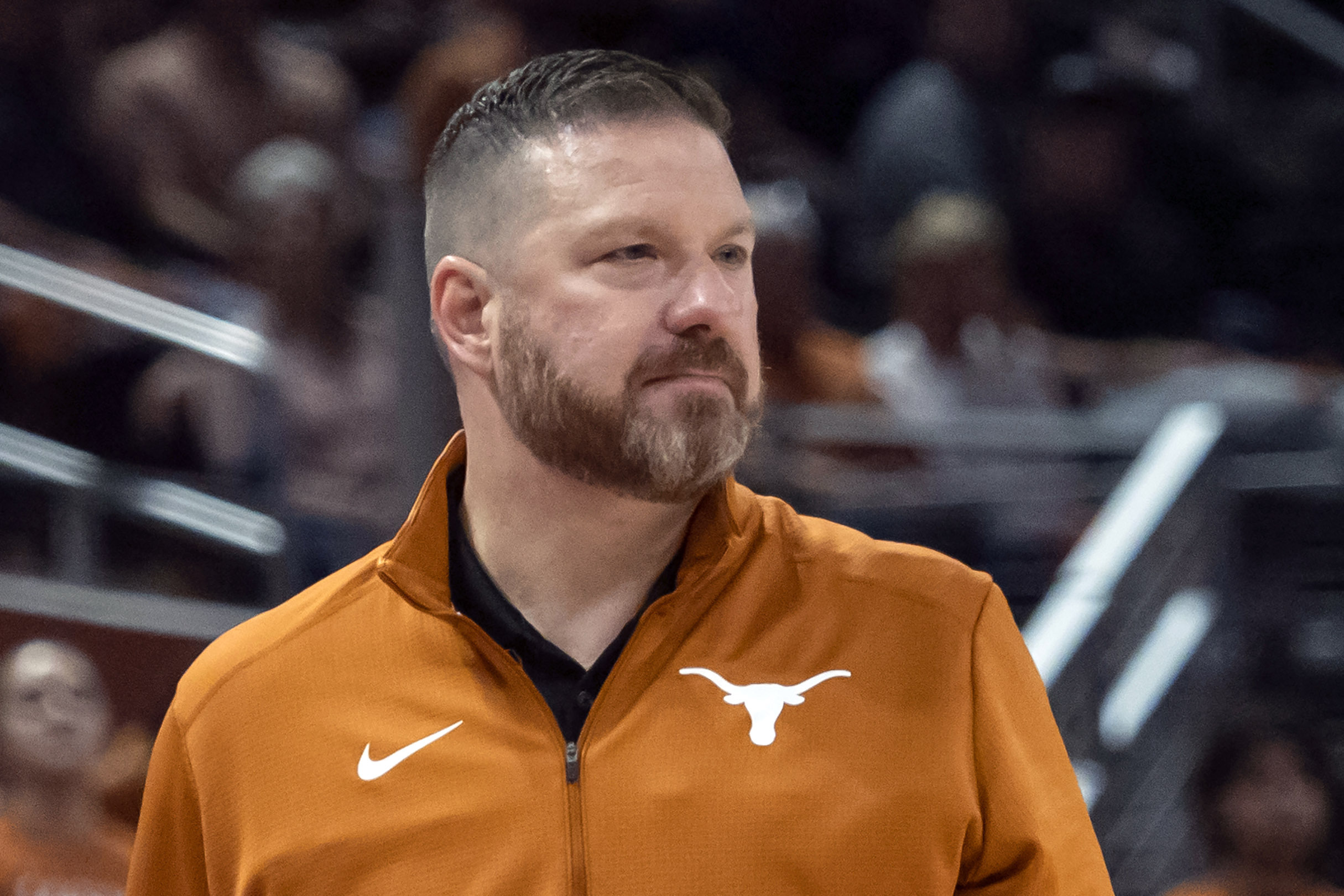 FILE - Texas head coach Chris Beard looks on during the first half an NCAA college basketball game against UTEP on Nov. 7, 2022, in Austin, Texas. Travis County District Attorney Jose Garza on Wednesday, Feb. 15, 2023, moved to dismiss a felony domestic violence case against former Texas basketball coach Chris Beard, in part because of alleged victim's wishes not to prosecute. 
