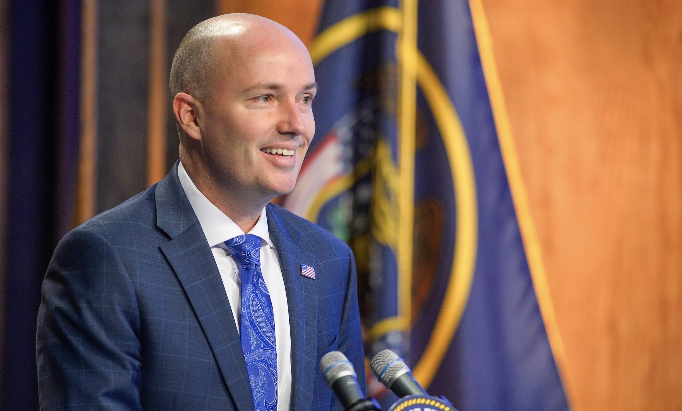 Gov. Spencer Cox holds his monthly news conference at PBS Utah in the Eccles Broadcast Center in Salt Lake City, Thursday. Cox addressed "magic mushrooms" in the conference.