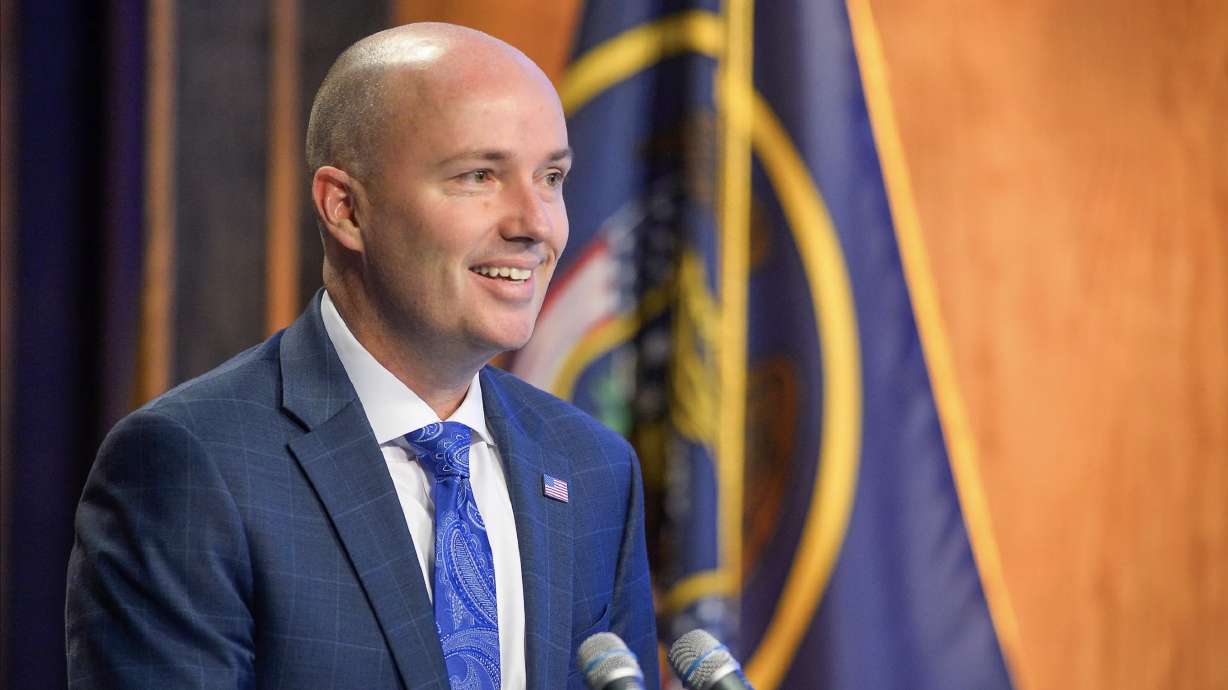 Gov. Spencer Cox holds his monthly news conference at PBS Utah in the Eccles Broadcast Center in Salt Lake City, Thursday. Cox addressed "magic mushrooms" in the conference.