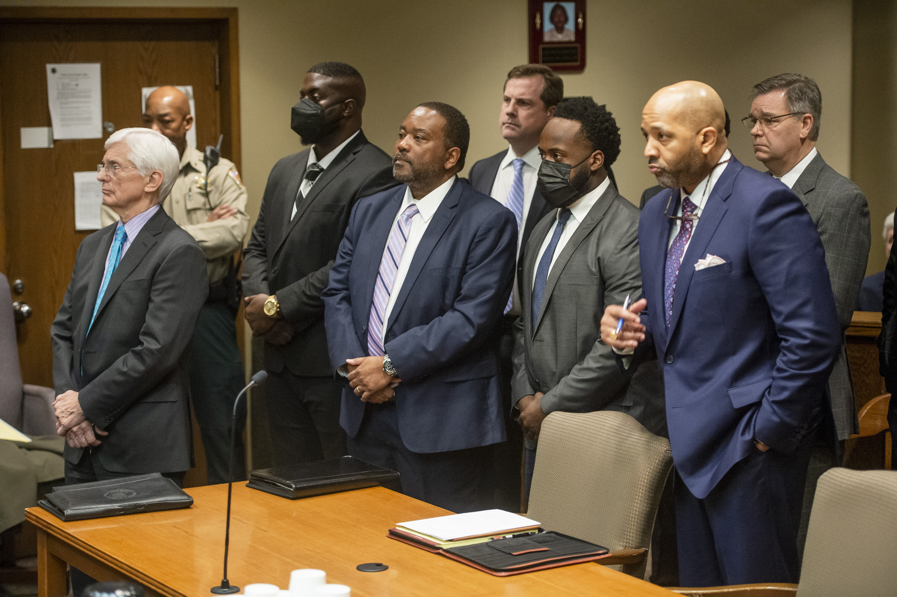 The former Memphis police officers accused of murder in the death of Tyre Nichols appear with their attorneys at an indictment hearing at the Shelby County Criminal Justice Center Friday, in Memphis, Tenn. The former police officers pleaded not guilty to second-degree murder and other charges in the violent arrest and death of Nichols,