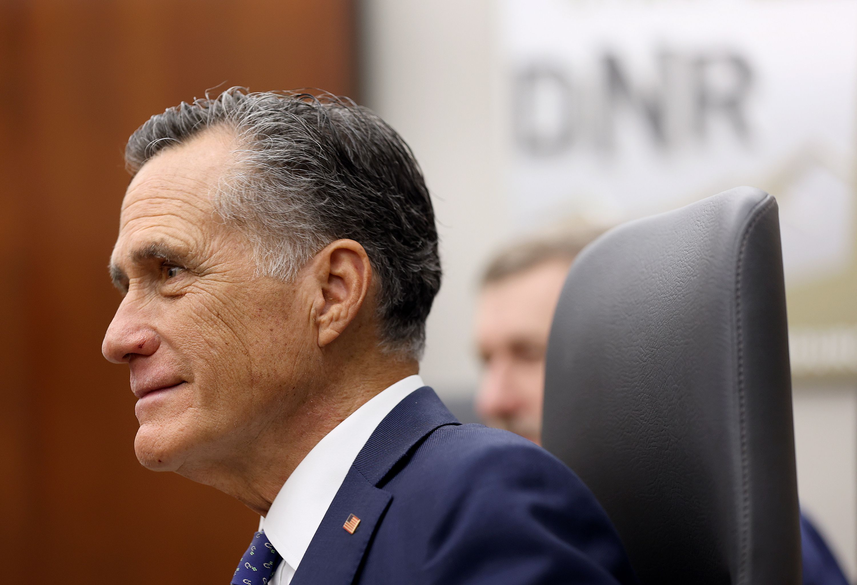 Sen. Mitt Romney, R-Utah, meets with members of the federal Wildland Fire and Mitigation Commission, which he helped establish, at the Utah Department of Natural Resources in Salt Lake City on Friday.