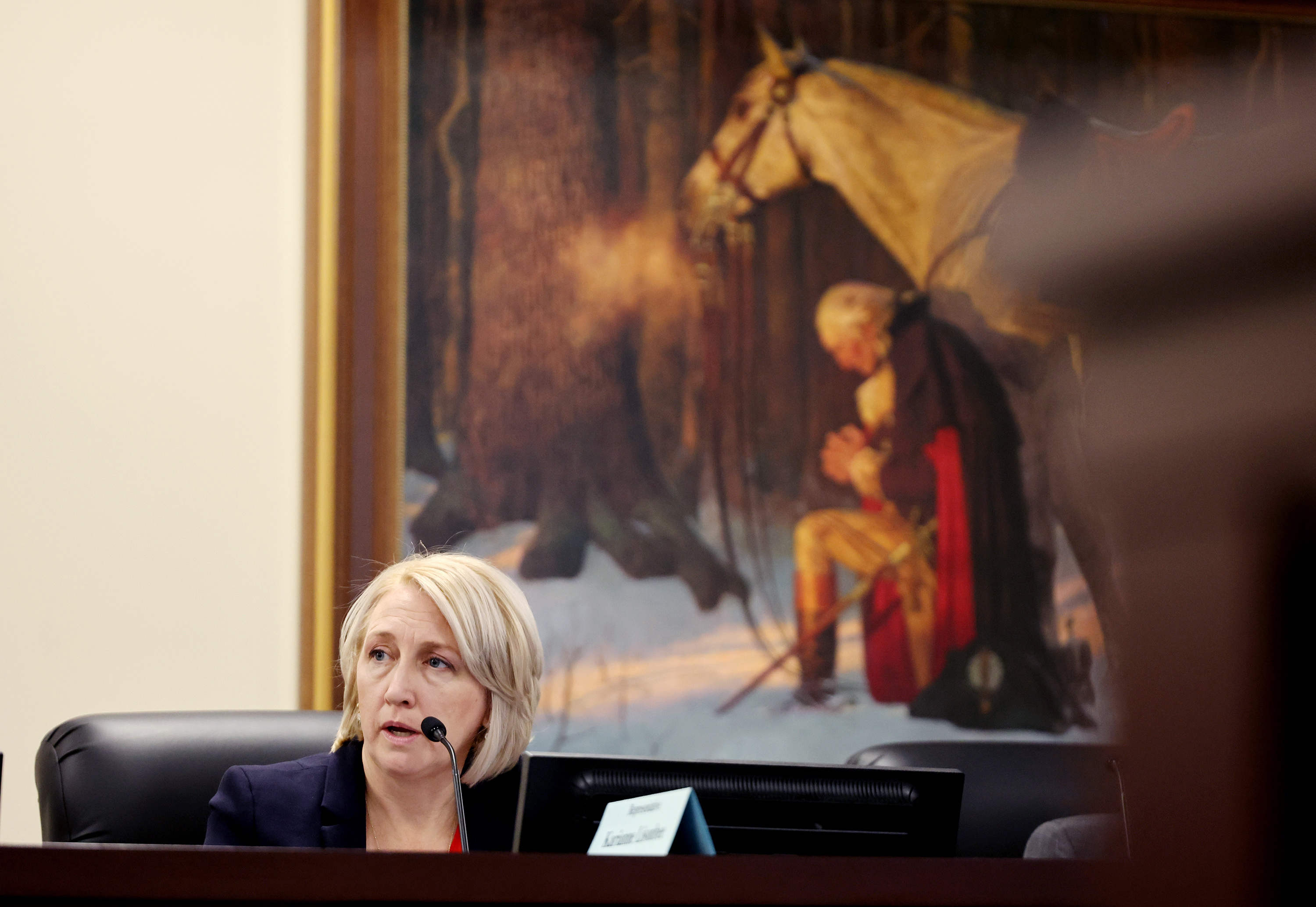 Rep. Karianne Lisonbee, R-Syracuse, asks a question to Rep. Kera Birkeland, R-Morgan, during discussion on HB297 in the House Judiciary committee at the Capitol on Wednesday. 