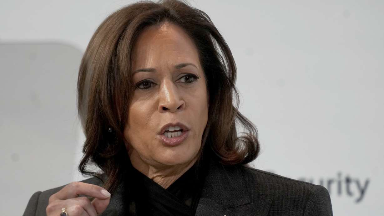 U.S. Vice President Kamala Harris speaks at the Munich Security Conference in Munich, Saturday. The 59th Munich Security Conference is taking place from Friday to Monday, Feb. 19, at the Bayerischer Hof Hotel in Munich.