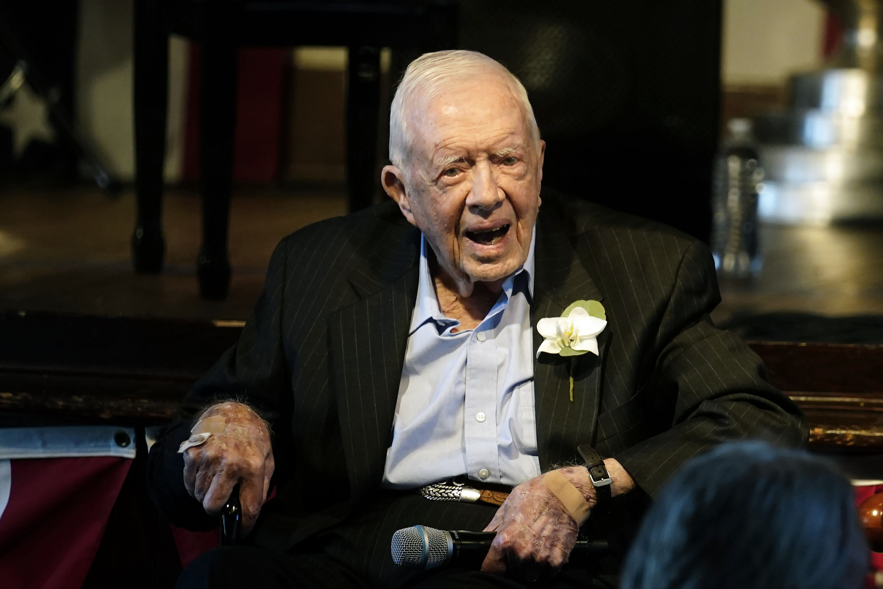 Former President Jimmy Carter on July 10, 2021, in Plains, Ga. The Carter Center said Saturday that Carter has entered home hospice care.