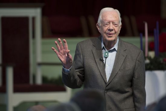 Former President Jimmy Carter teaches during Sunday School class at Maranatha Baptist Church in his hometown, Dec. 13, 2015, in Plains, Ga. The Carter Center says Carter has entered home hospice care, Saturday.