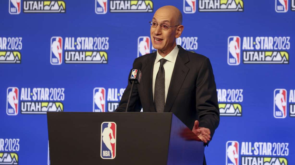 NBA Commissioner Adam Silver answers questions during the NBA basketball All-Star weekend Saturday, Feb. 18, 2023, in Salt Lake City.