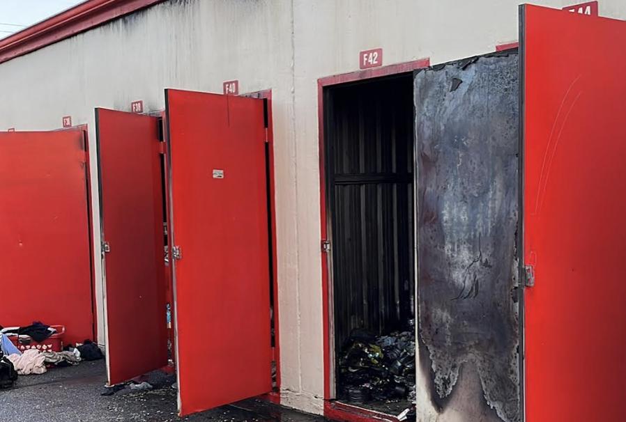 The scene of a storage unit fire at 4608 S. 900 East in Murray on Saturday. One person and one dog were found dead after a storage unit caught fire, according to the Murray fire department.