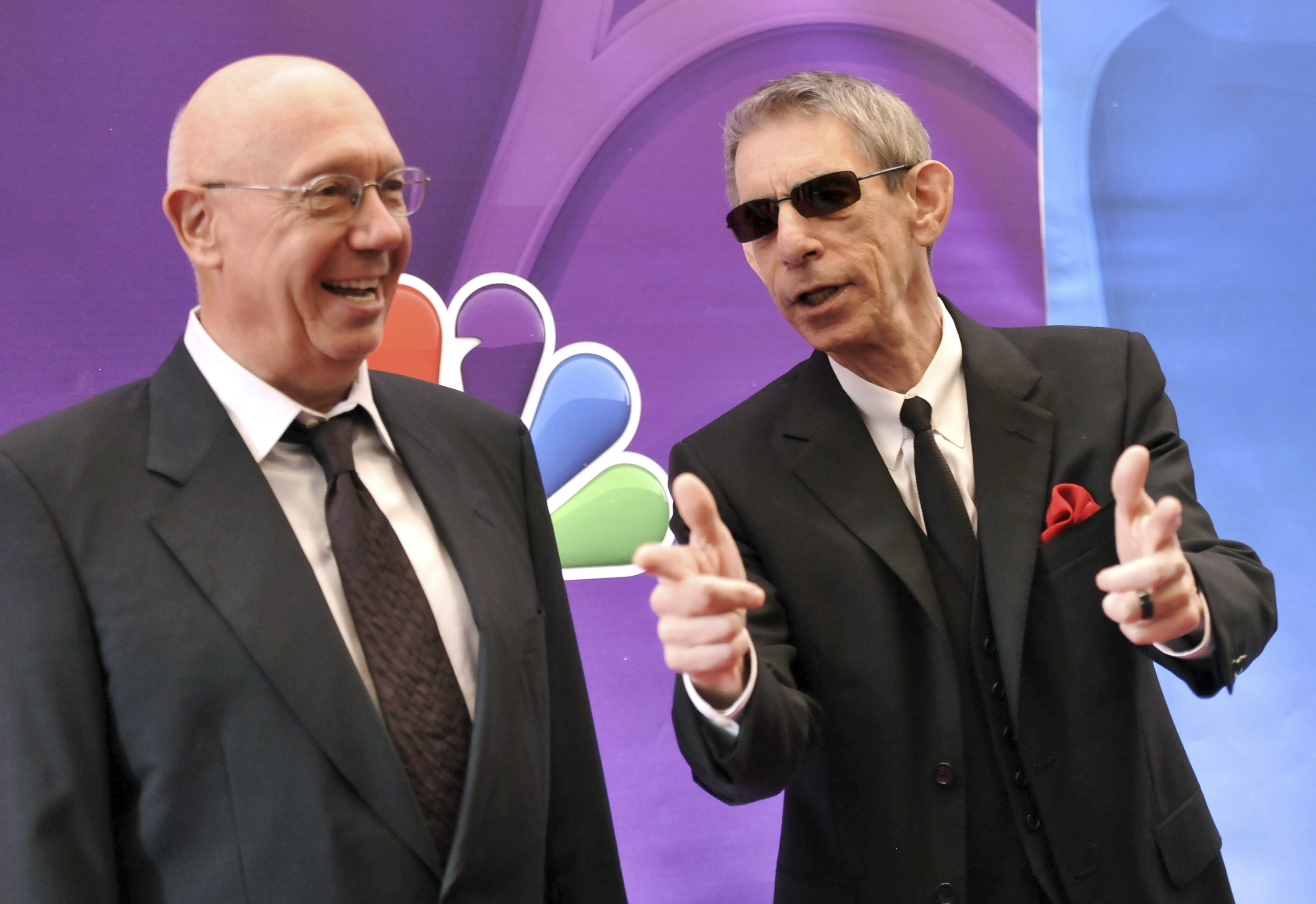 Actors Dann Florek, left, and Richard Belzer from "Law & Order: SVU" attend the NBC Network 2013 Upfront at Radio City Music Hall, May 13, 2013, in New York.
