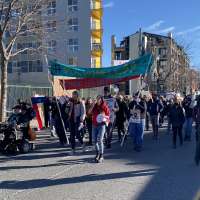 Homeless advocates march outside of Vivint Area during NBA All-Star events