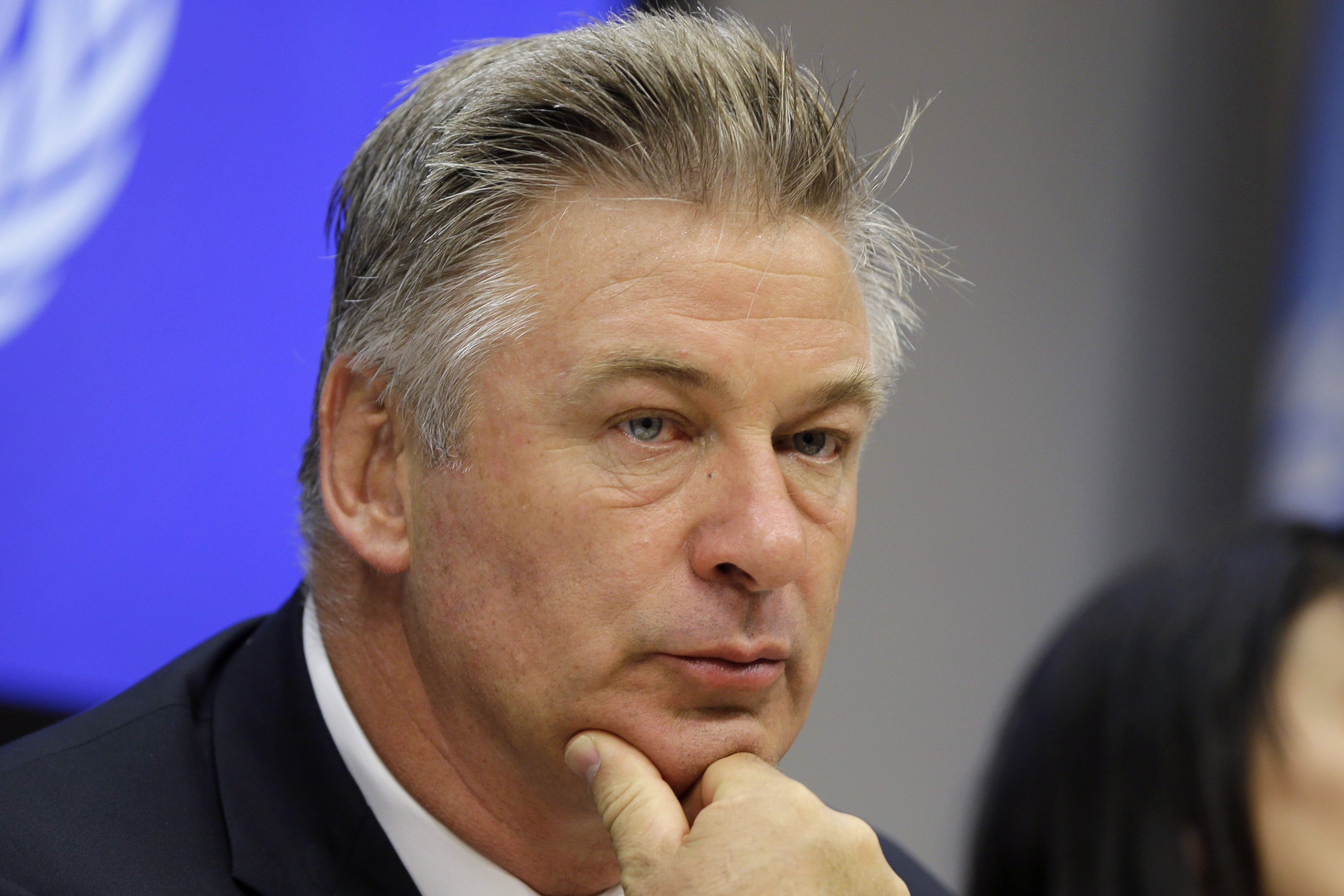 Actor Alec Baldwin attends a news conference at United Nations headquarters, on Sept. 21, 2015. Prosecutors have dropped the possibility of a sentence enhancement that could have carried a mandatory five-year sentence against Baldwin in a fatal film-set shooting, according to court filings made public Monday.