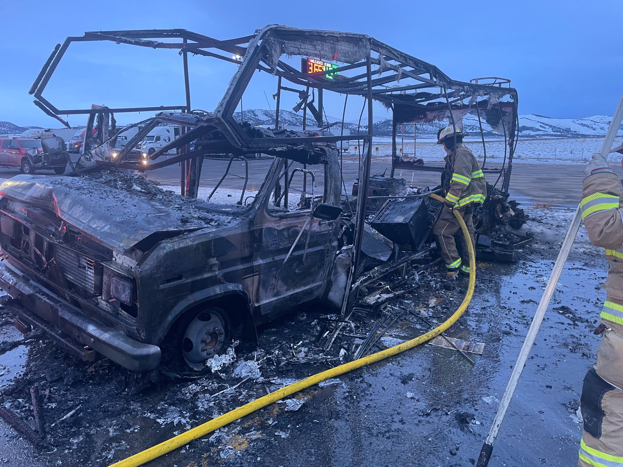 A propane heater that tipped over started a large fire that destroyed a motor home in Snowville on Monday and resulted in the death of a dog inside.