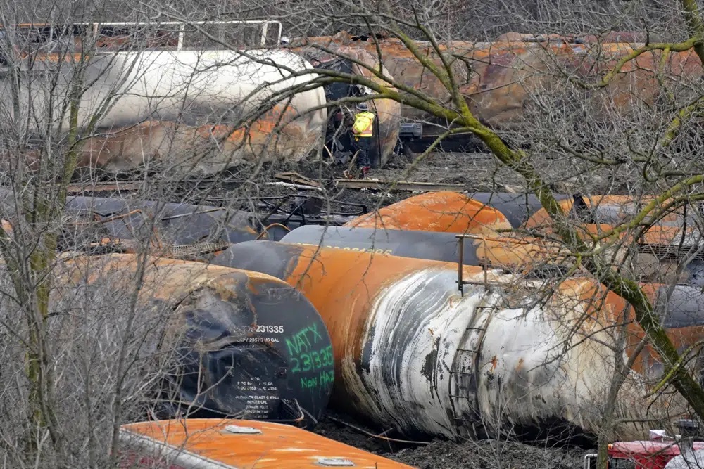 The cleanup of portions of a Norfolk Southern freight train that derailed Feb. 3, in East Palestine, Ohio, continues on Feb. 9.