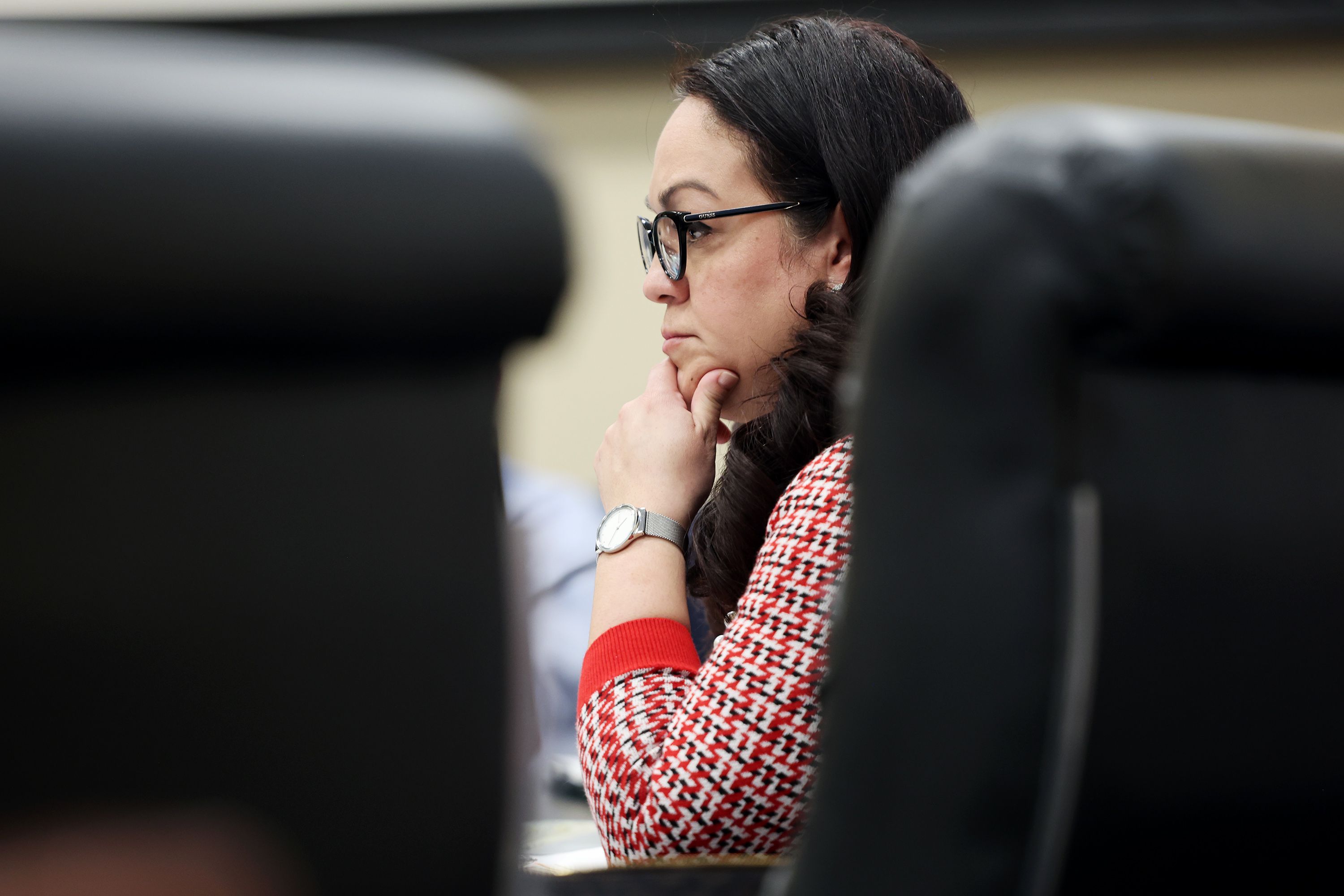 Senate Minority Leader Sen. Luz Escamilla, D-Salt Lake City, listens during discussion of SB200 in the Senate Health and Human Services committee at the Capitol in Salt Lake City on Wednesday.