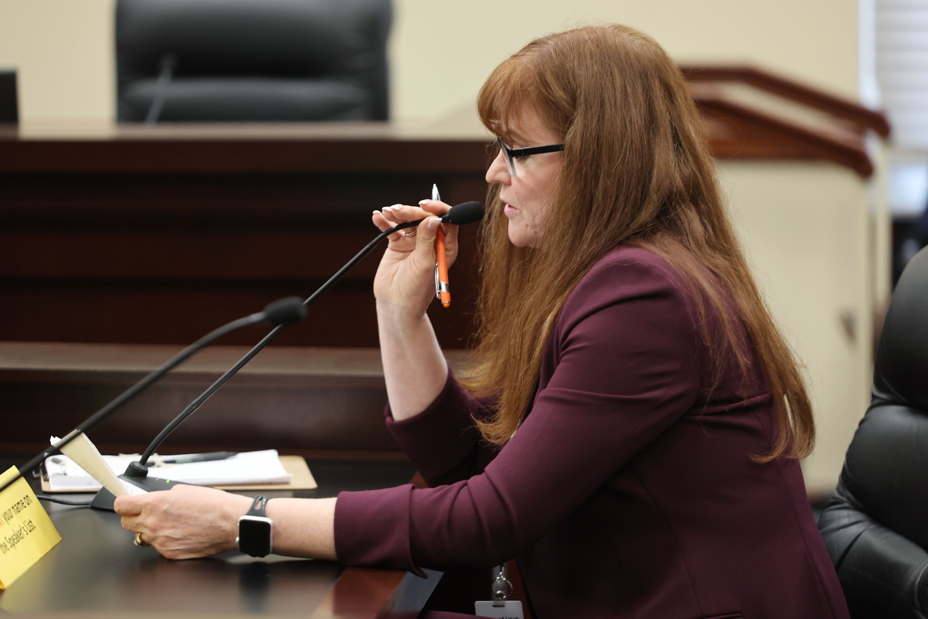 Utah Medical Association CEO Michelle S. McOmber speaks against the bill as senators on the Senate Health and Human Services committee hear SB200 at the Capitol in Salt Lake City on Wednesday.
