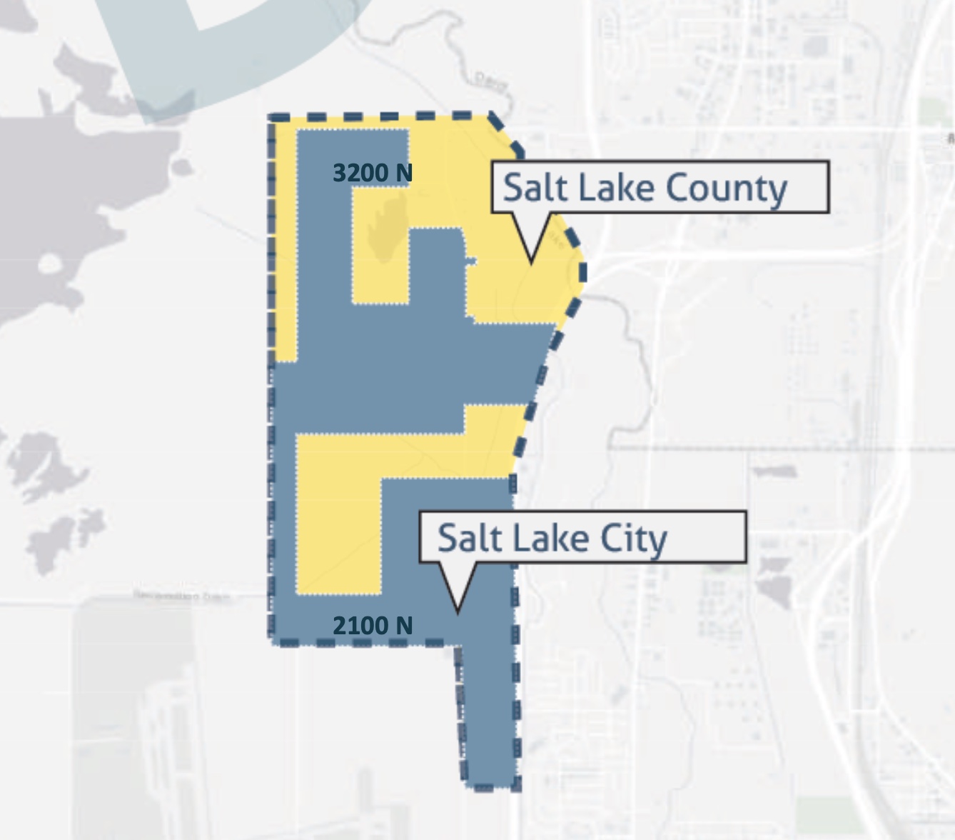 This map shows where the Northpoint boundary is in Salt Lake City, including which parts are a part of the city and which are a part of the county.