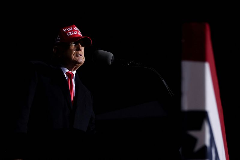 Former U.S. President Donald Trump holds a rally in Commerce, Ga., March 26, 2022. Media interviews given by the foreperson of the Georgia grand jury in a case involving Trump are raising questions about possible charges.