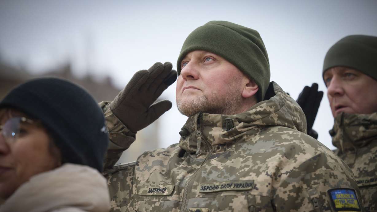 Commander-in-Chief of Ukraine's Armed Forces Valeriy Zaluzhny attends a commemorative event on the occasion of the Russia-Ukraine war one-year anniversary, in Kyiv, Ukraine, Friday.