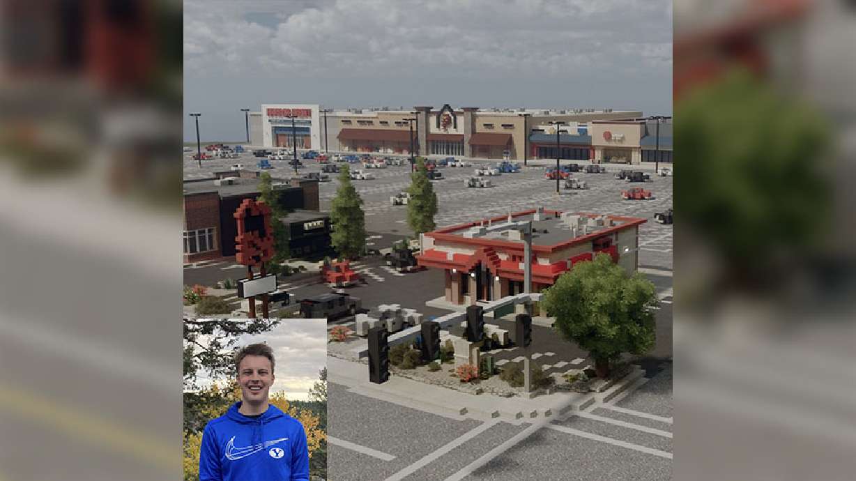 A Minecraft build of the parking lot area where C-A-L Ranch in Rexburg is located in this undated screen grab.