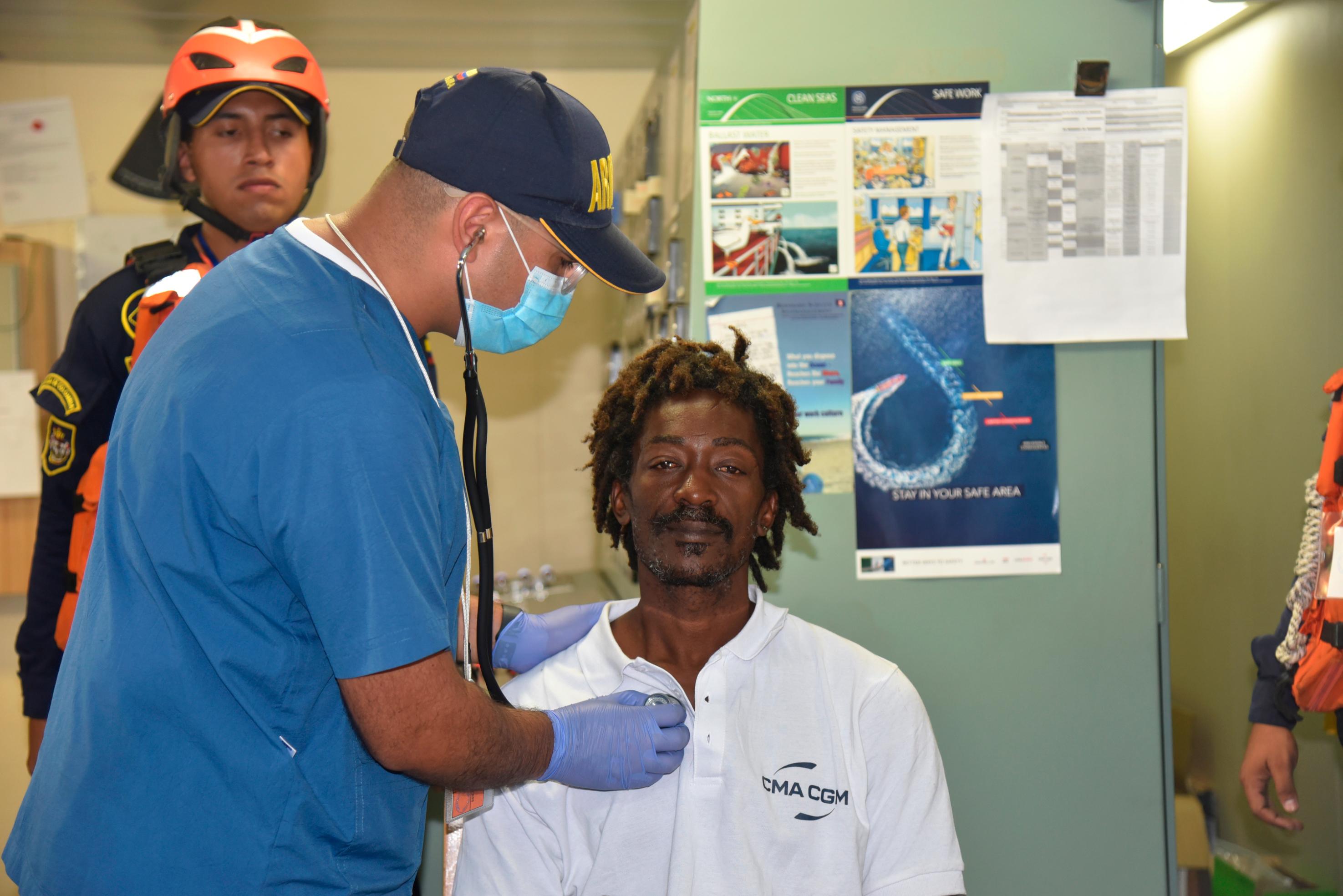 Elvis Francois receives a medical checkup after being rescued in Cartagena, Colombia, in January. Heinz is asking the public to help contact him so they can buy him a new boat in celebration of his successful rescue.
