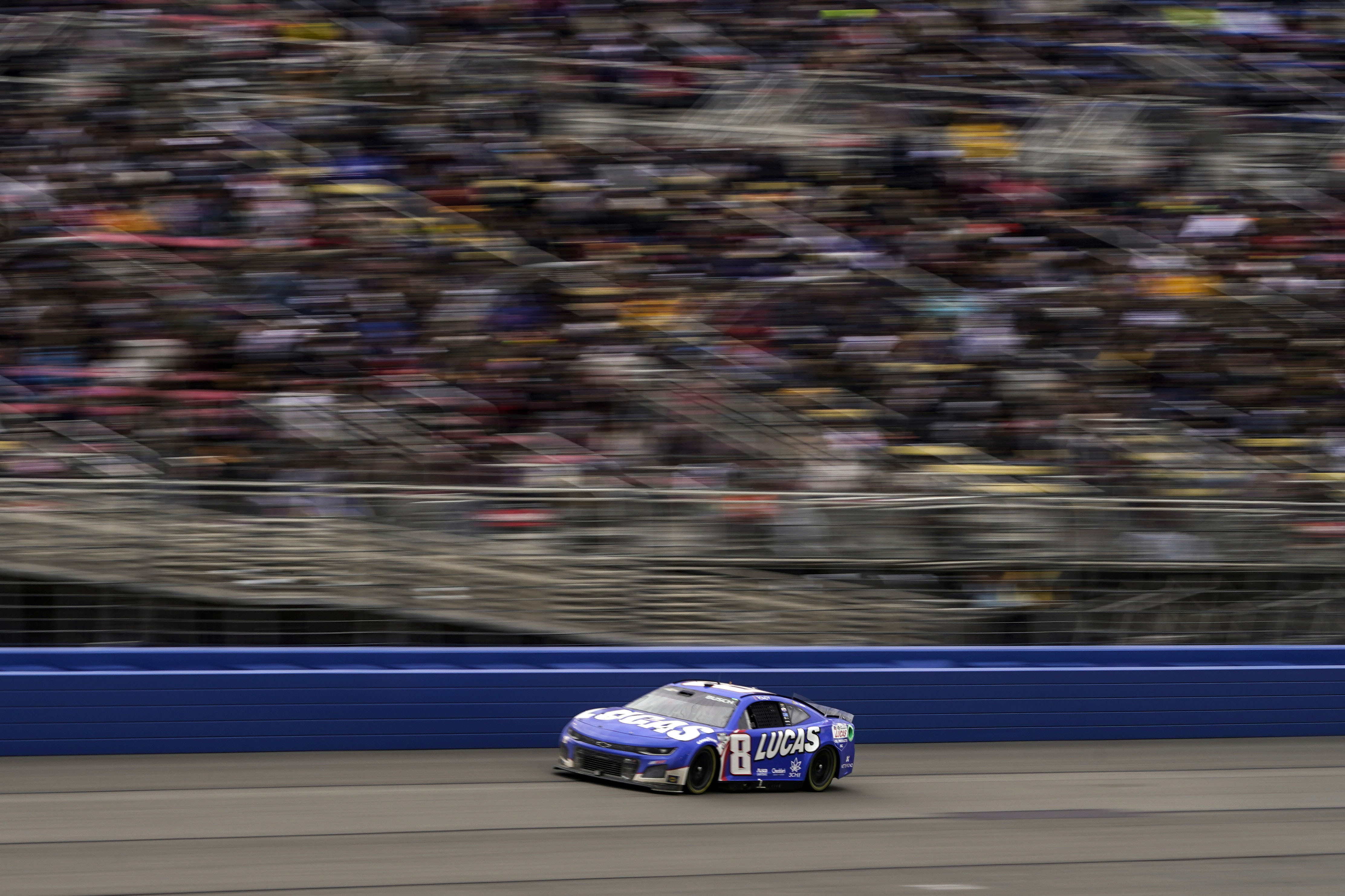 Kyle Busch (8) competes during a NASCAR Cup Series auto race at Auto Club Speedway in Fontana, Calif., Sunday, Feb. 26, 2023.