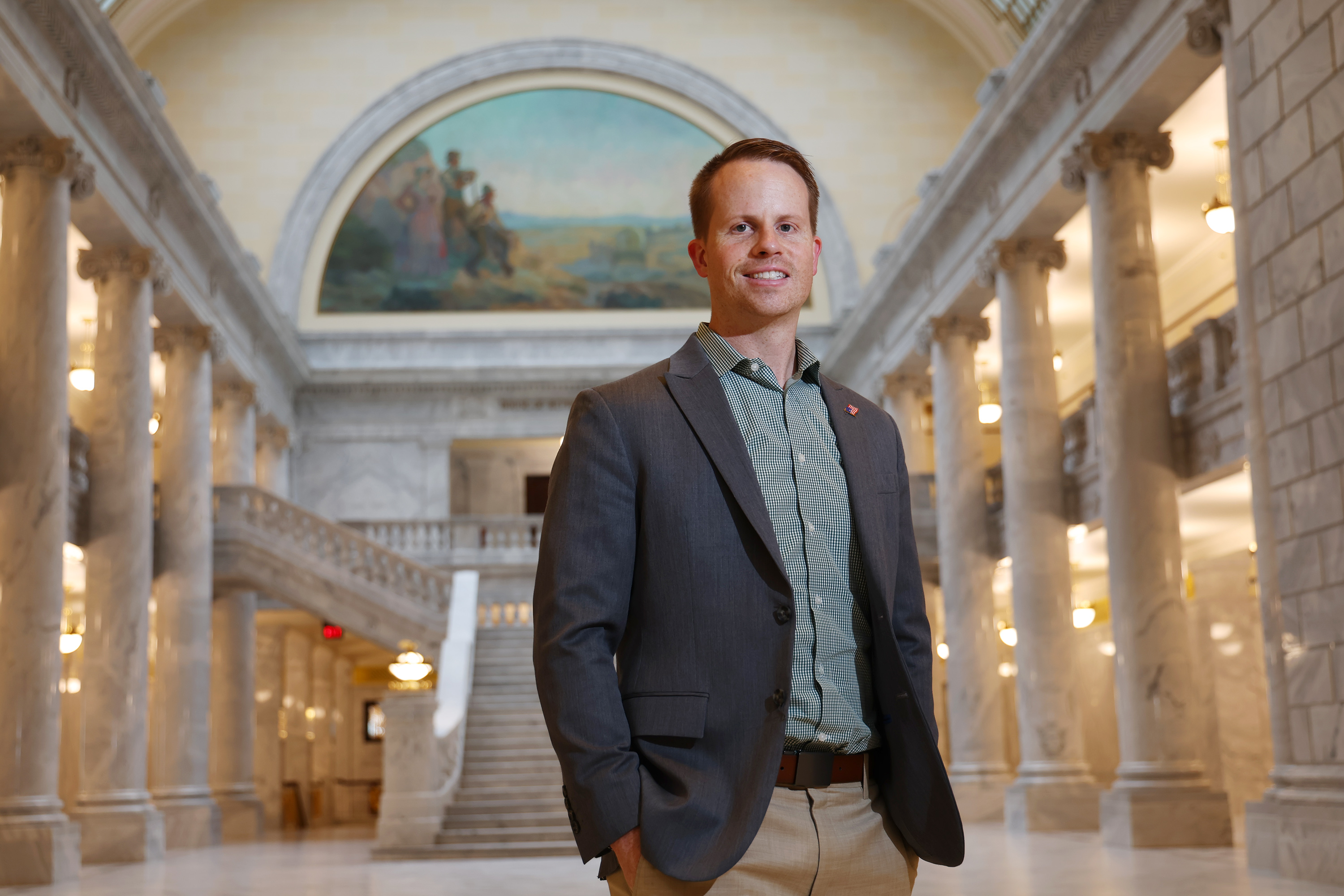 Rep. Trevor Lee, R-Layton, poses for photos at the Capitol in Salt Lake City on Jan. 9. Lee says Utah's response to the COVID-19 pandemic prompted him to seek office.