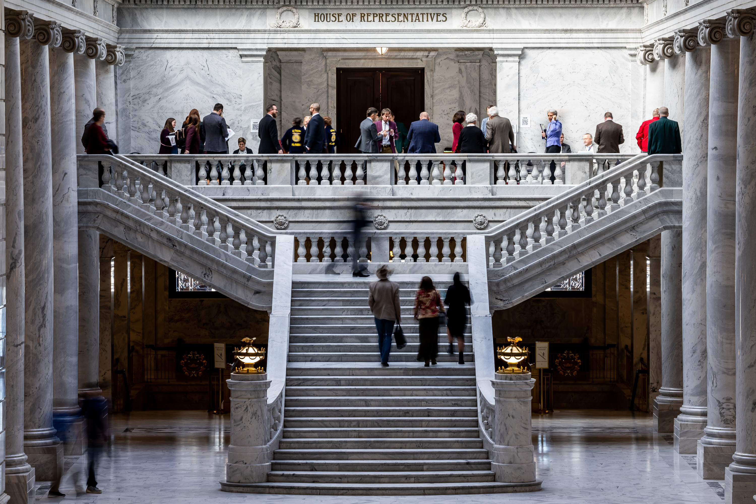 People gather near the House Chamber at the Capitol in Salt Lake City on Feb. 24. The Utah House on Monday approved a proposed constitutional amendment that would raise the bar for passing citizen initiatives that include tax increases.