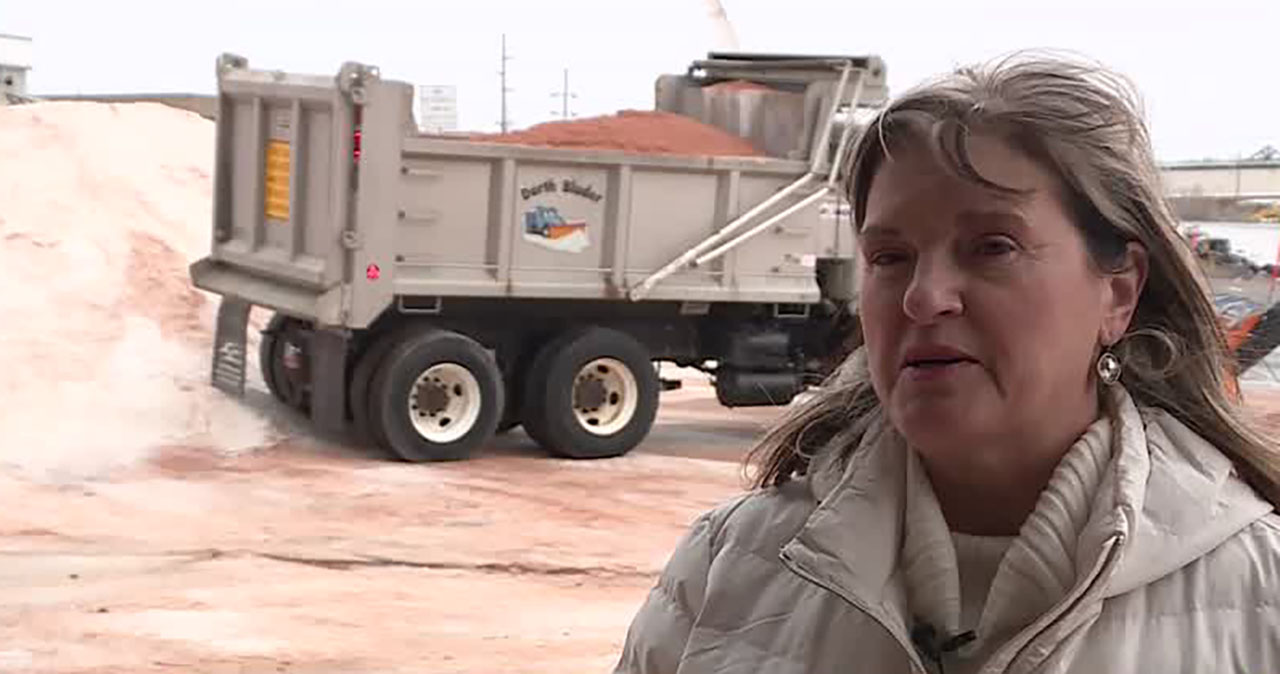 Sandy Mayor Monica Zoltanski talks to KSL Monday. She says the city parks half of its snowplows outside after a garage was damaged in a 2017 fire.