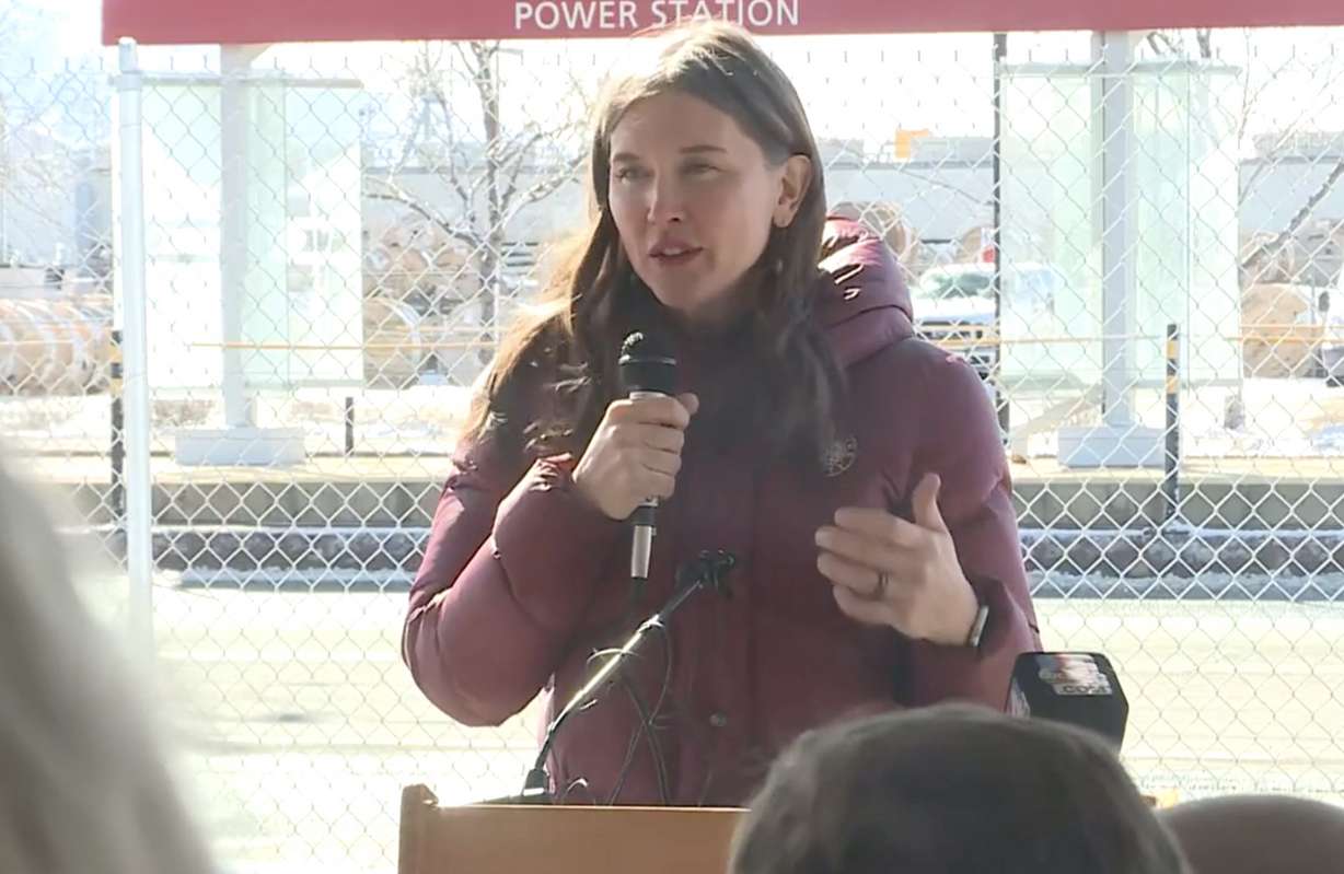 Salt Lake City Mayor Erin Mendenhall speaks during a ceremony to break ground on the Spark mixed-use development project in Salt Lake City on Tuesday. The project will add 200 affordable housing units in the city.