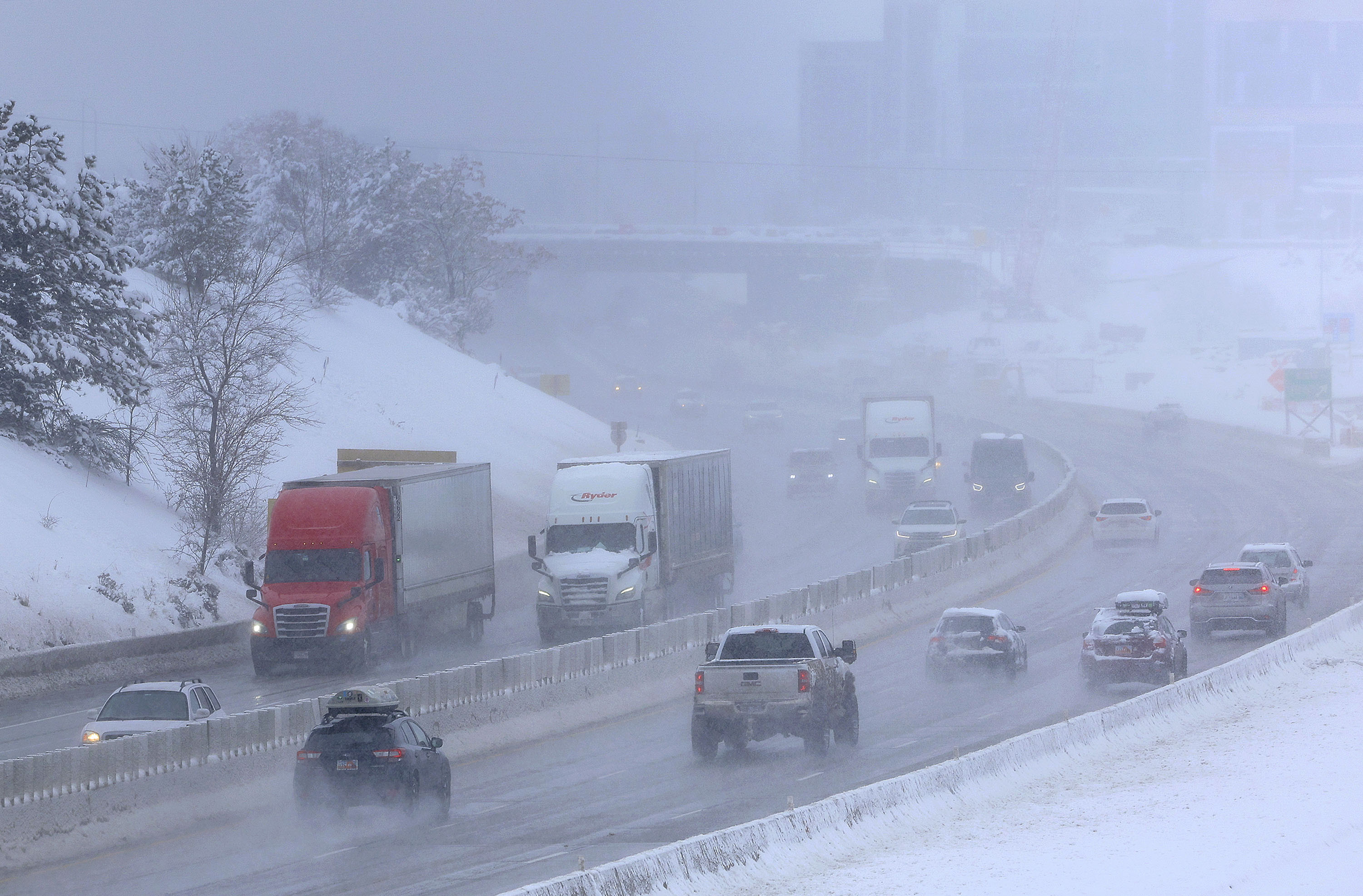 Traffic flows on I-80 in Salt Lake City on Feb. 22. Salt Lake City received more than 4 feet of snow throughout the meteorological winter, which ended on Tuesday.