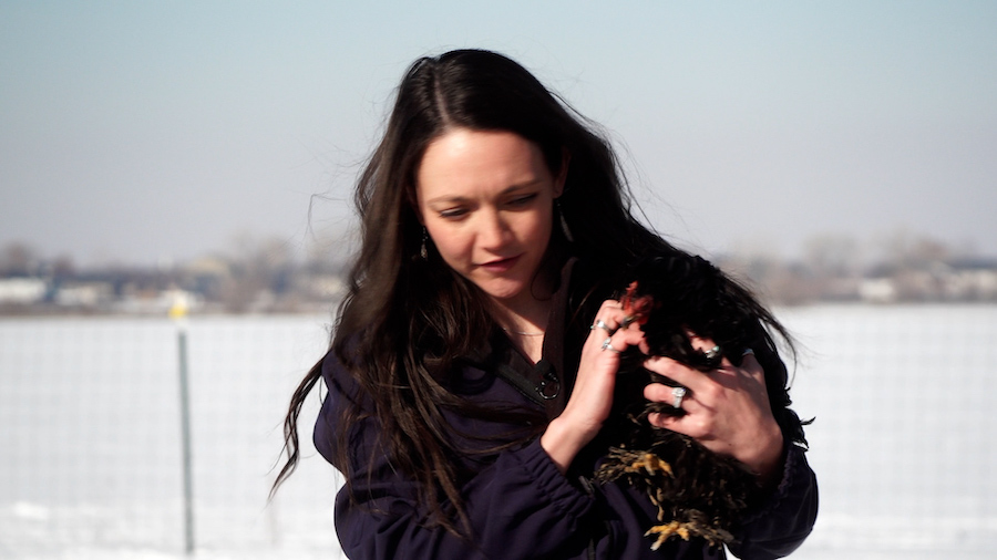 Chicken owner Kristina Enz holds a chicken at her home in Marriott-Slaterville. Enz manages a Facebook group for backyard chicken enthusiasts and says membership has soared since egg prices started going up.