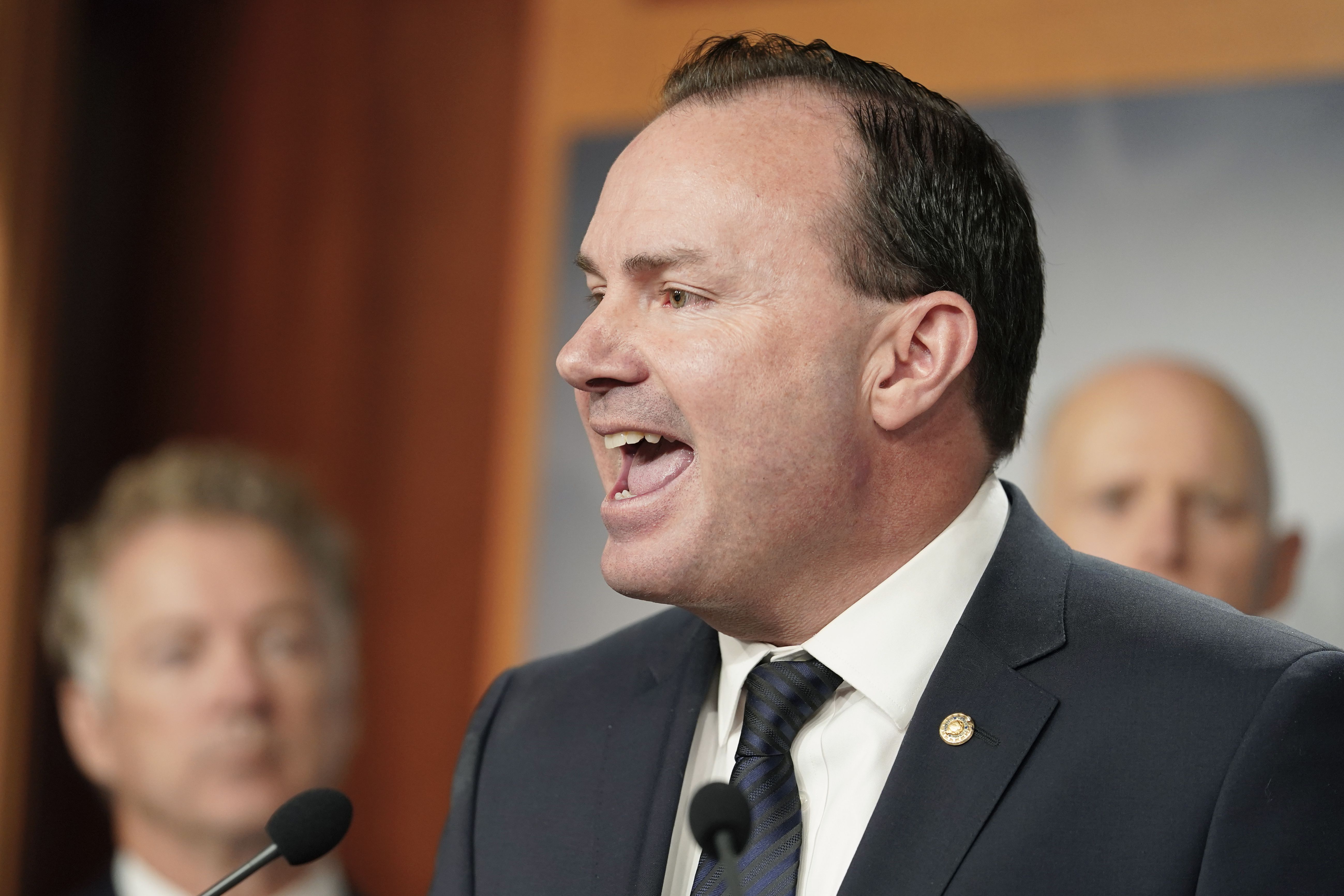 Sen. Mike Lee, R-Utah, speaks during a news conference on spending on Dec. 14, 2022, on Capitol Hill in Washington. Lee deleted a tweet about remarks Ukrainian President Volodymyr Zelenskyy made that were taken out of context