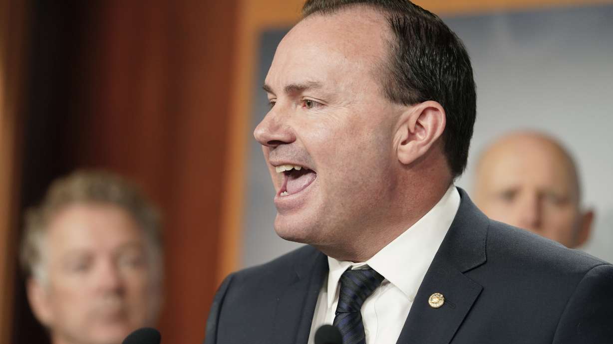 Sen. Mike Lee, R-Utah, speaks during a news conference on spending on Dec. 14, 2022, on Capitol Hill in Washington. Lee deleted a tweet about remarks Ukrainian President Volodymyr Zelenskyy made that were taken out of context