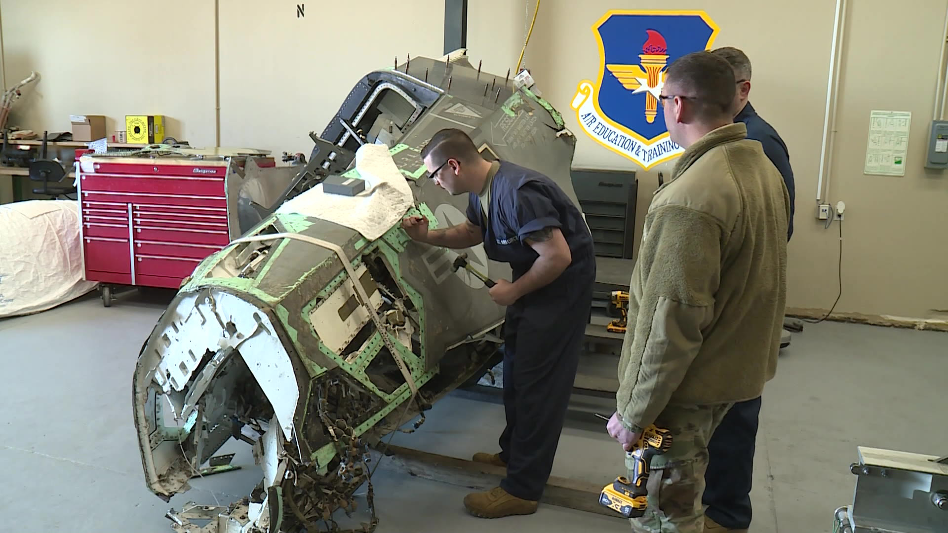 This cockpit that was taken from a marine variant of the F-35 that was damaged in a landing mishap.