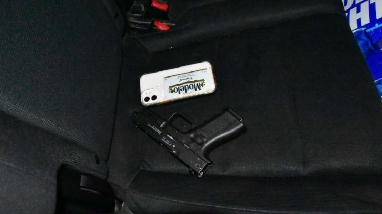 A .22-caliber pistol was collected as evidence in a drive-by shooting near Cedar City, Tuesday. Six people were arrested in the case.