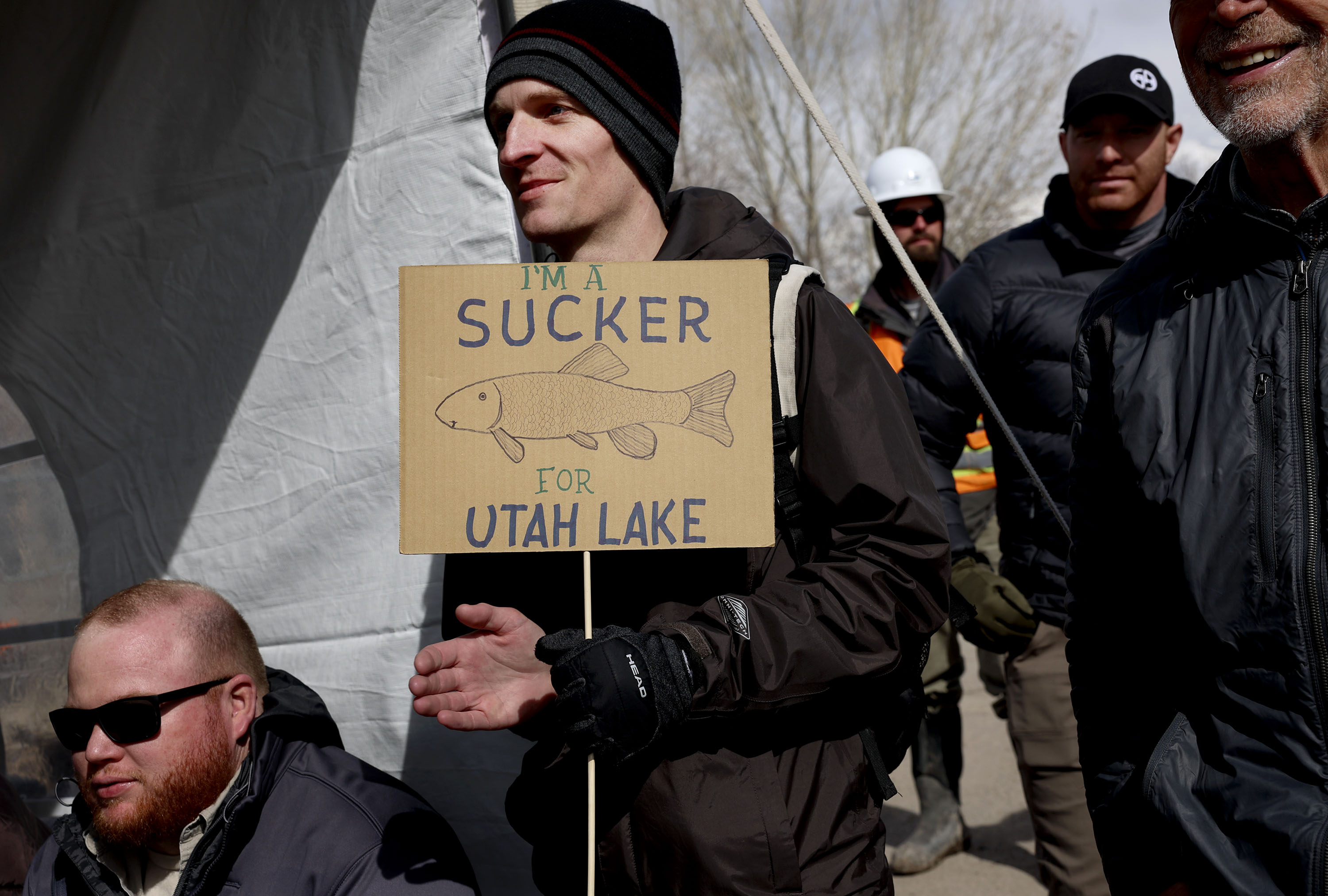 Logan Millsap, of Springville, attends a diversion event for the Provo River Delta Restoration Project in Provo on Thursday.