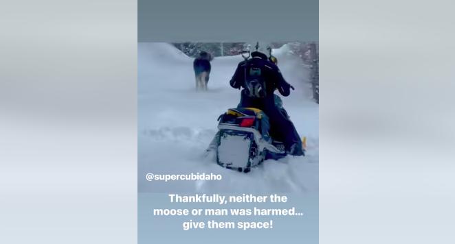 Jeremiah Bigelow's brother was charged by a moose while snowmobiling in eastern Idaho.