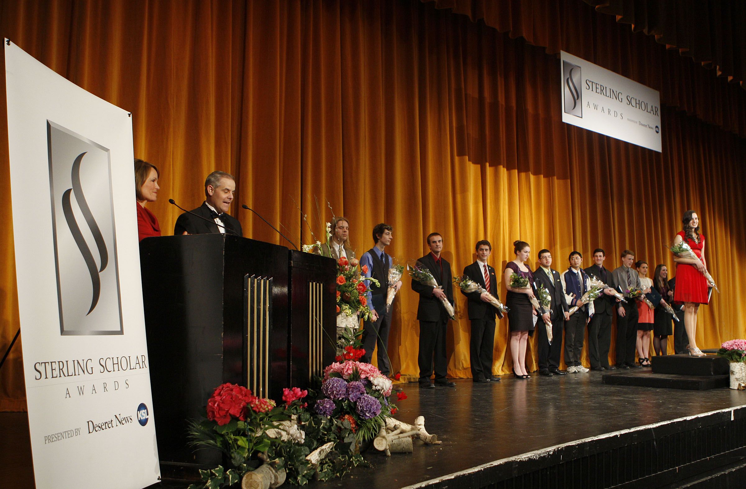 The 13 winners at the Sterling Scholars awards program at Cottonwood High School March 21, 2012, in Salt Lake City, Utah. The students come from every region in Utah, bringing their skills, talents and academic acumen to the Sterling Scholar Awards in search of recognition and college money.