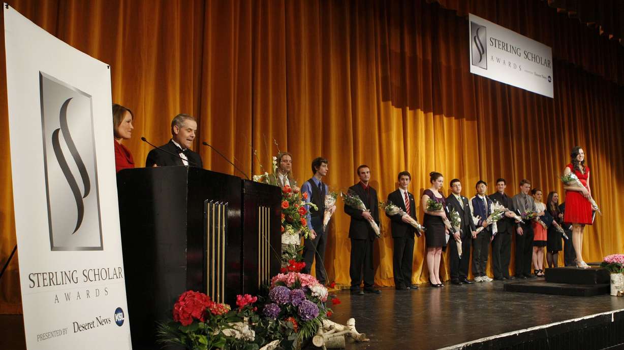 The 13 winners at the Sterling Scholars awards program at Cottonwood High School March 21, 2012, in Salt Lake City, Utah. The students come from every region in Utah, bringing their skills, talents and academic acumen to the Sterling Scholar Awards in search of recognition and college money.