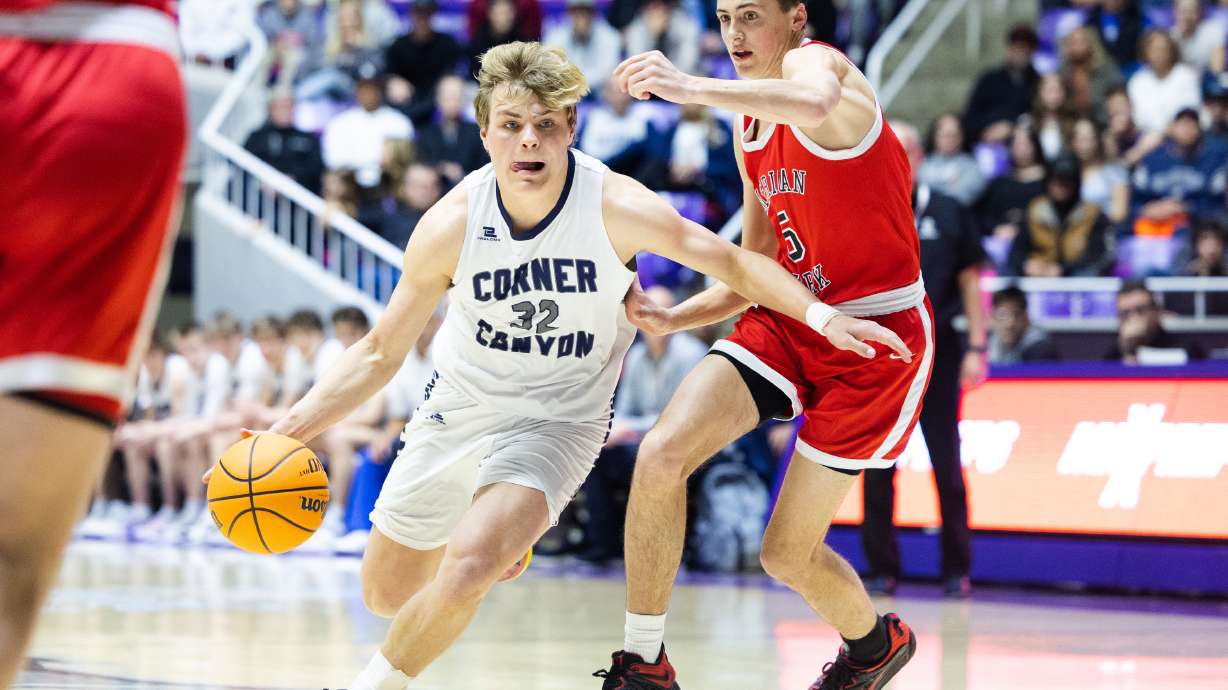 Corner Canyon plays American Fork during the 6A boys basketball finals at the Dee Events Center at Weber State in Ogden on Mar. 4, 2023.