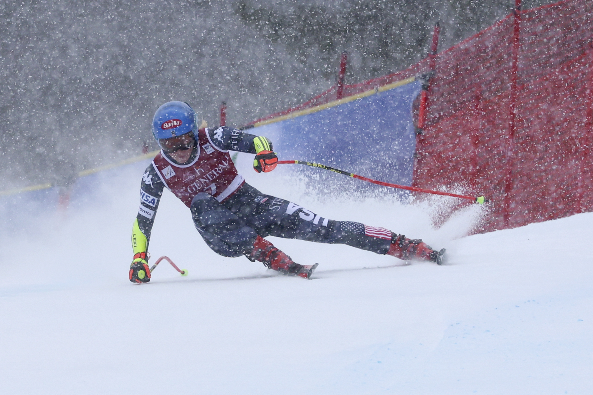 United States' Mikaela Shiffrin speeds down the course during an alpine ski, women's World Cup super G race, in Kvitfjell, Norway, Sunday, March 5, 2023. 