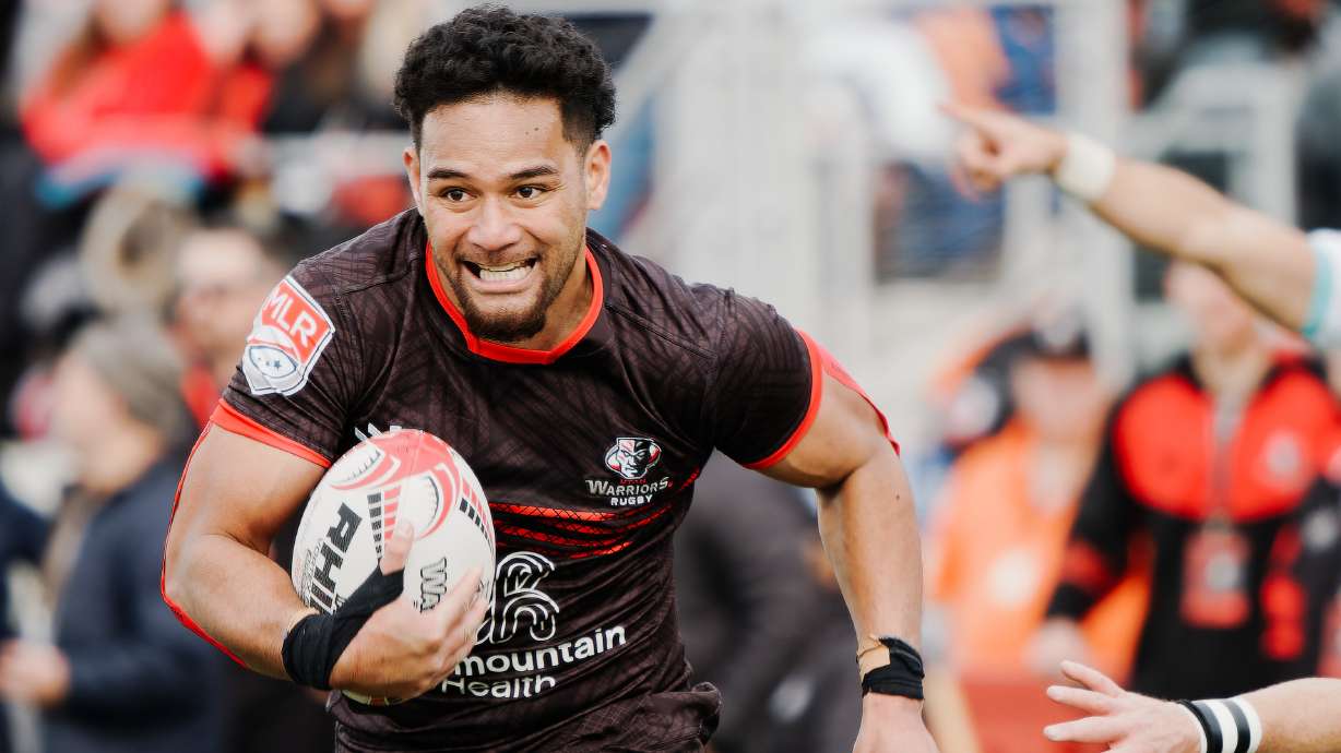 Utah Warriors wing Joe Mano dodges a tackle against Dallas while scoring two tries in Utah's home opening win over the Jackals at Zions Bank Stadium in Herriman. Mano scored two tries in the home opener at Zions Bank Stadium.