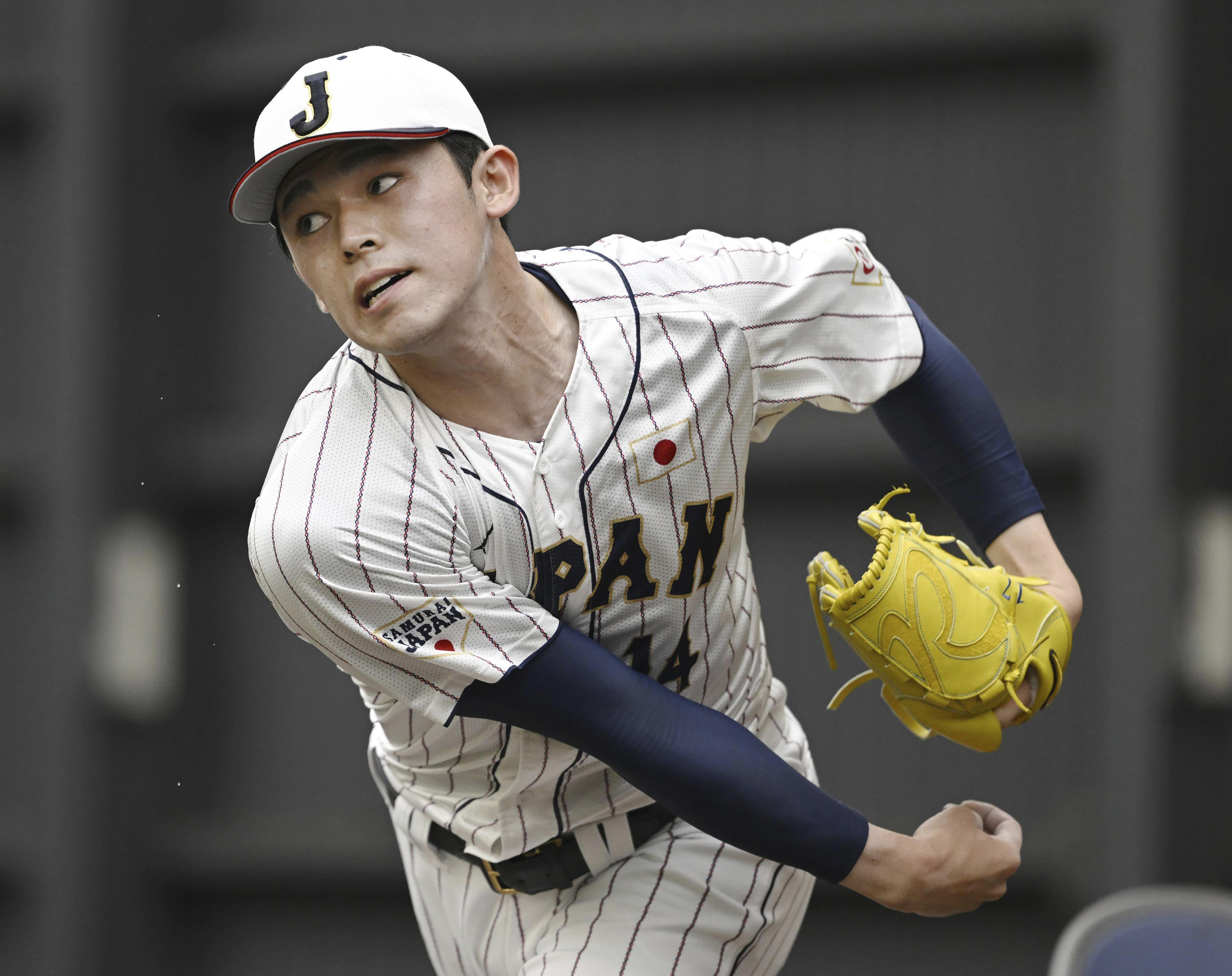 Japanese pitcher Roki Sasaki works out at a team camp of the World Baseball Classic, in Miyazaki, southern Japan, on Feb. 19, 2023. All eyes will be on Japanese baseball pitcher Sasaki at the World Baseball Classic. He is regarded as the next big thing in baseball out of Japan. 
