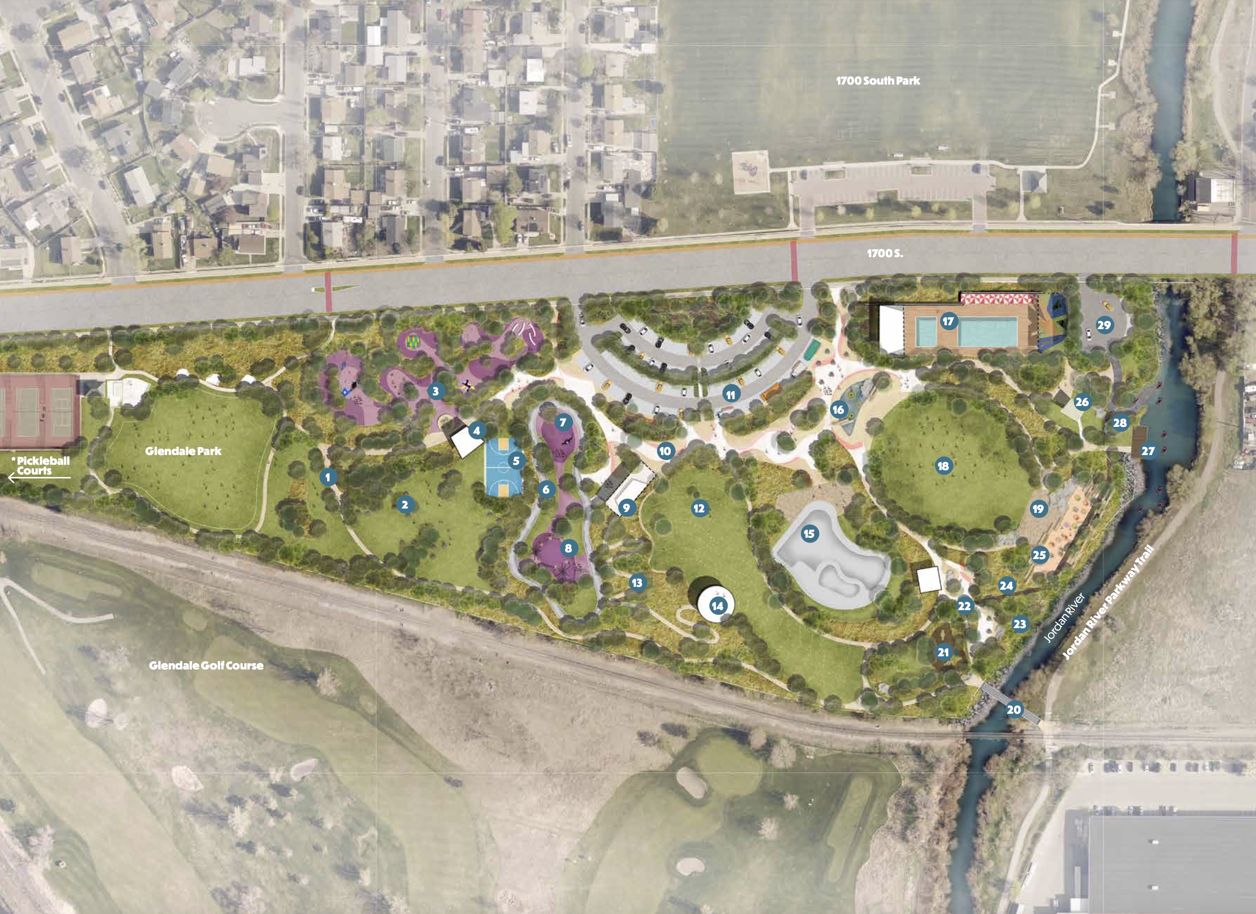 This map shows the planned outline of Glendale Regional Park once the park is fulling built out in the future. The first phase of the park is scheduled to open by April 2024.