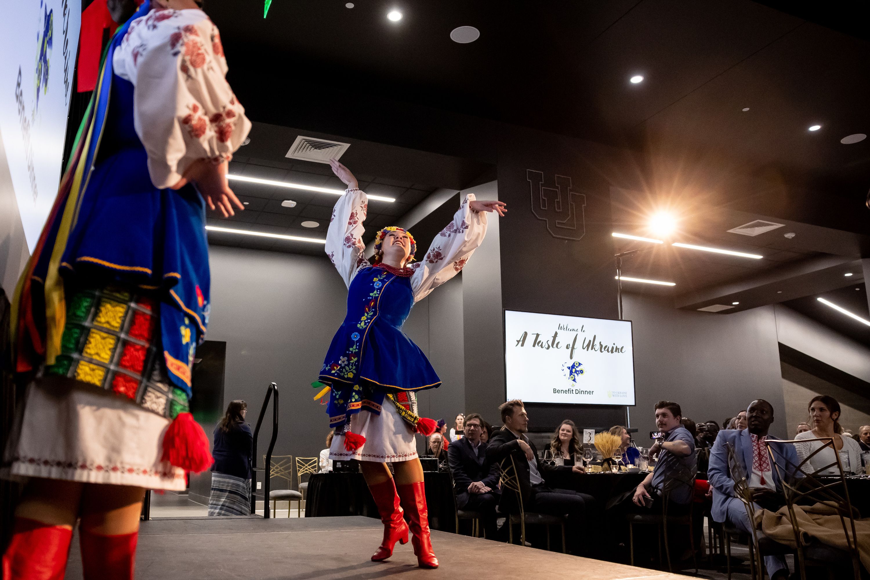 BYU Traditionz dancers perform during the Taste of Ukraine benefit dinner, organized by To Ukraine With Love, at Rice-Eccles Stadium in Salt Lake City on Tuesday.