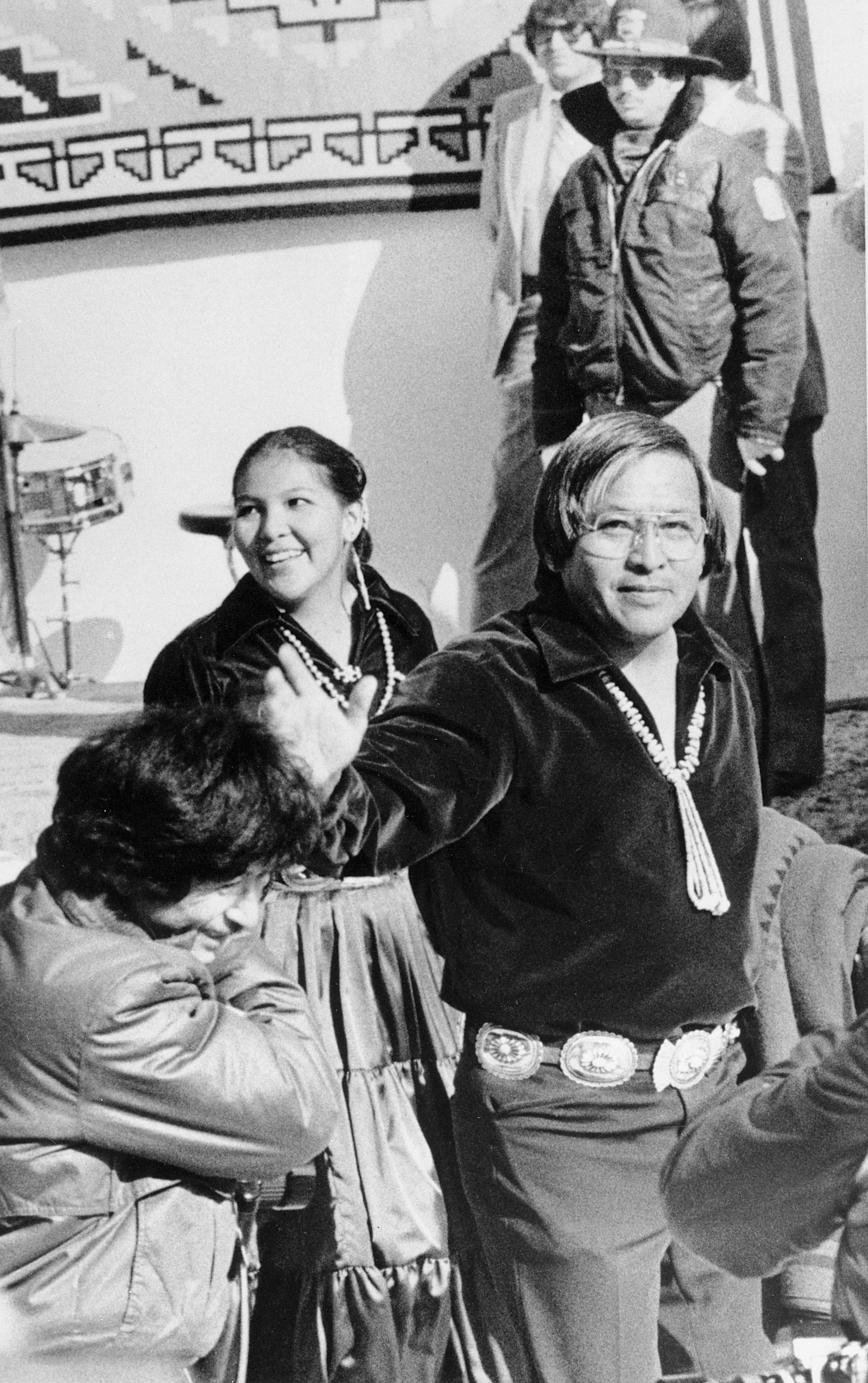 Peterson Zah waves to supporters as he arrives at the Navajo Nation tribal fairgrounds in Window Rock, Ariz. on Jan. 11, 1983. Zah, a monumental Navajo Nation leader who guided the tribe through a politically tumultuous era and worked tirelessly to correct wrongdoings against Native Americans, has died.