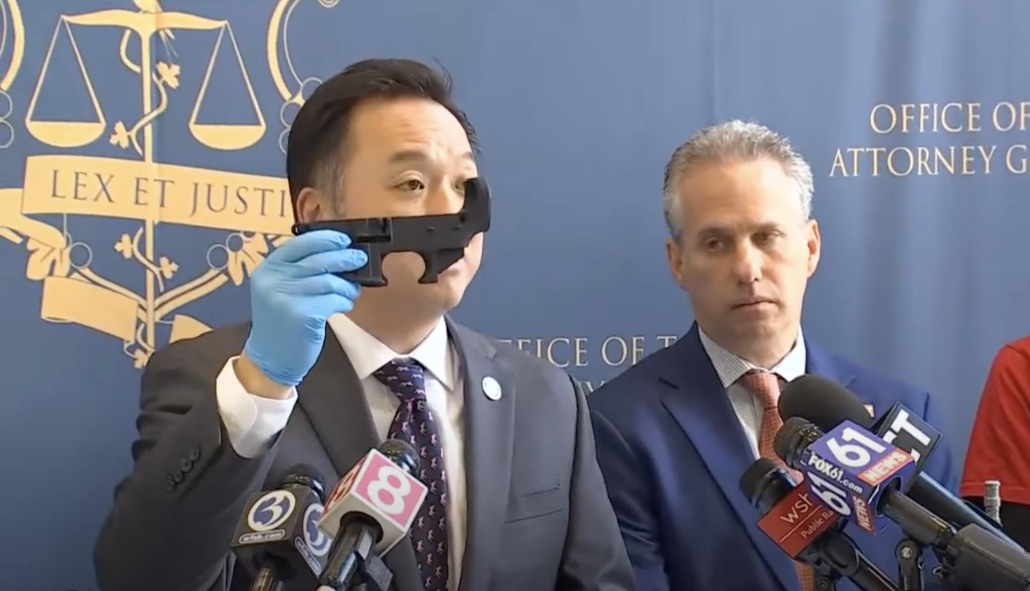 Connecticut Attorney General William Tong announces Connecticut sued four gun companies — including one in Utah — it accused of mailing illegal firearm parts with no serial numbers to an undercover state investigator, Tuesday, in Hartford, Conn.