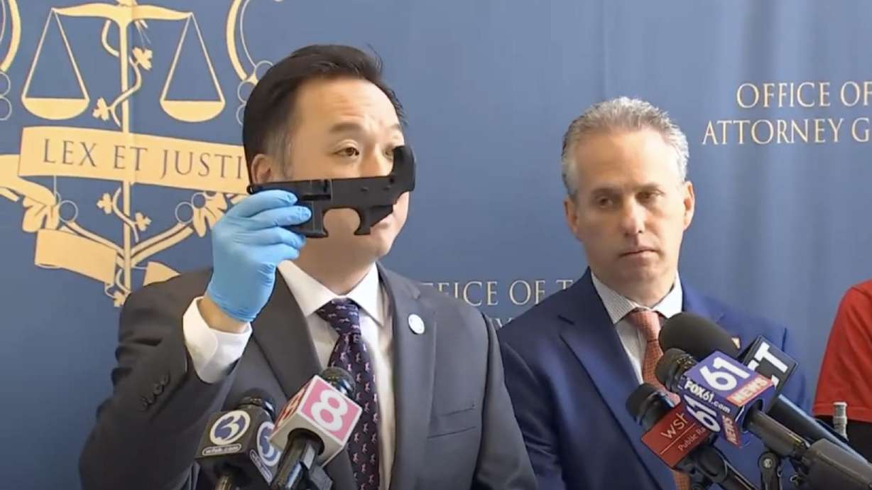 Connecticut Attorney General William Tong announces Connecticut sued four gun companies — including one in Utah — it accused of mailing illegal firearm parts with no serial numbers to an undercover state investigator, Tuesday, in Hartford, Conn.