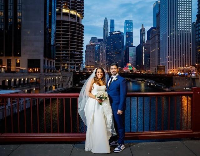 Lindsey and Justin Penn on their New Year's Eve wedding day in Chicago.
